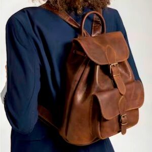 Genuine Brown Leather Backpack from Germany